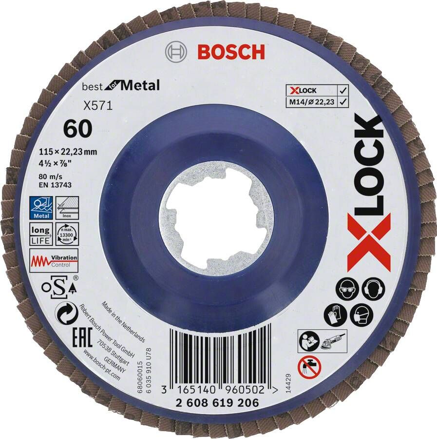 Bosch X-LOCK Lamellenschijf Best for Metal recht kunststof Ø115mm G 60 X571 10 stuk(s)