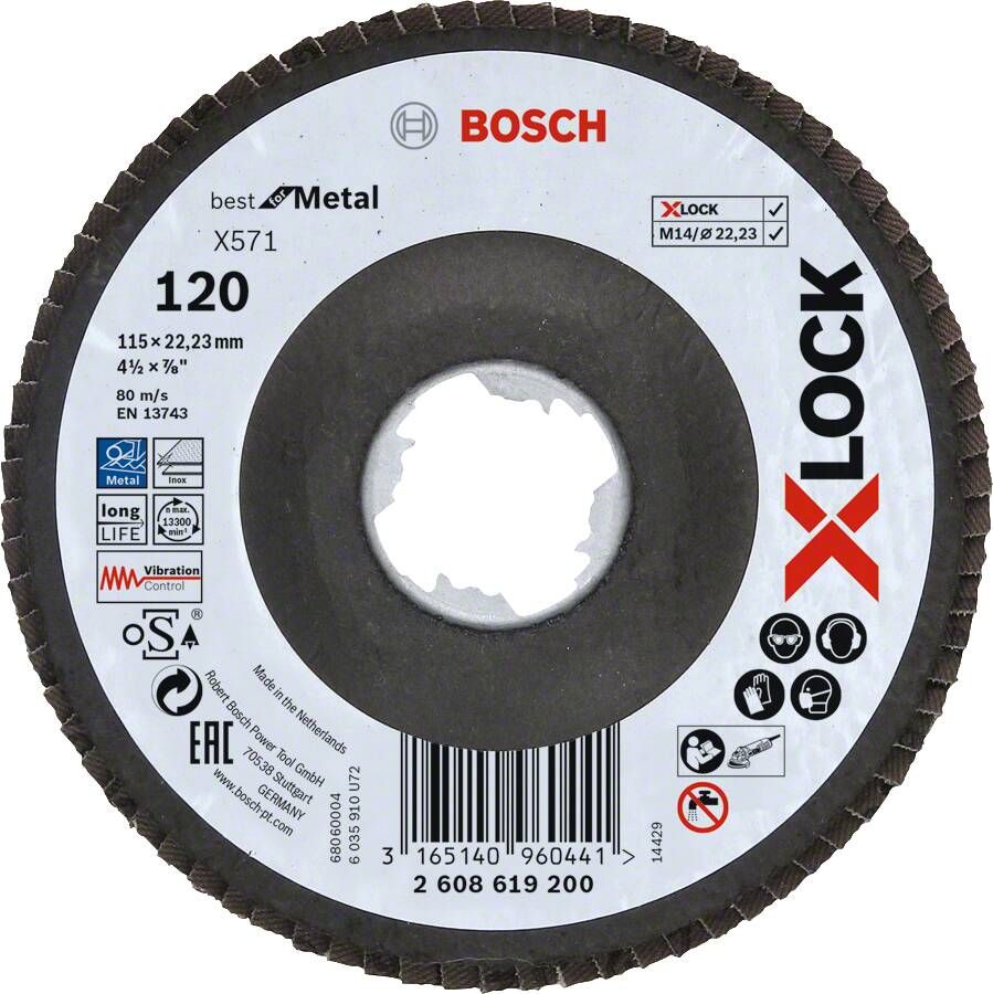 Bosch Accessoires X-LOCK Lamellenschijf Best for Metal schuin glasvezel Ø115mm G 120 X571 1 stuk(s) 2608619200