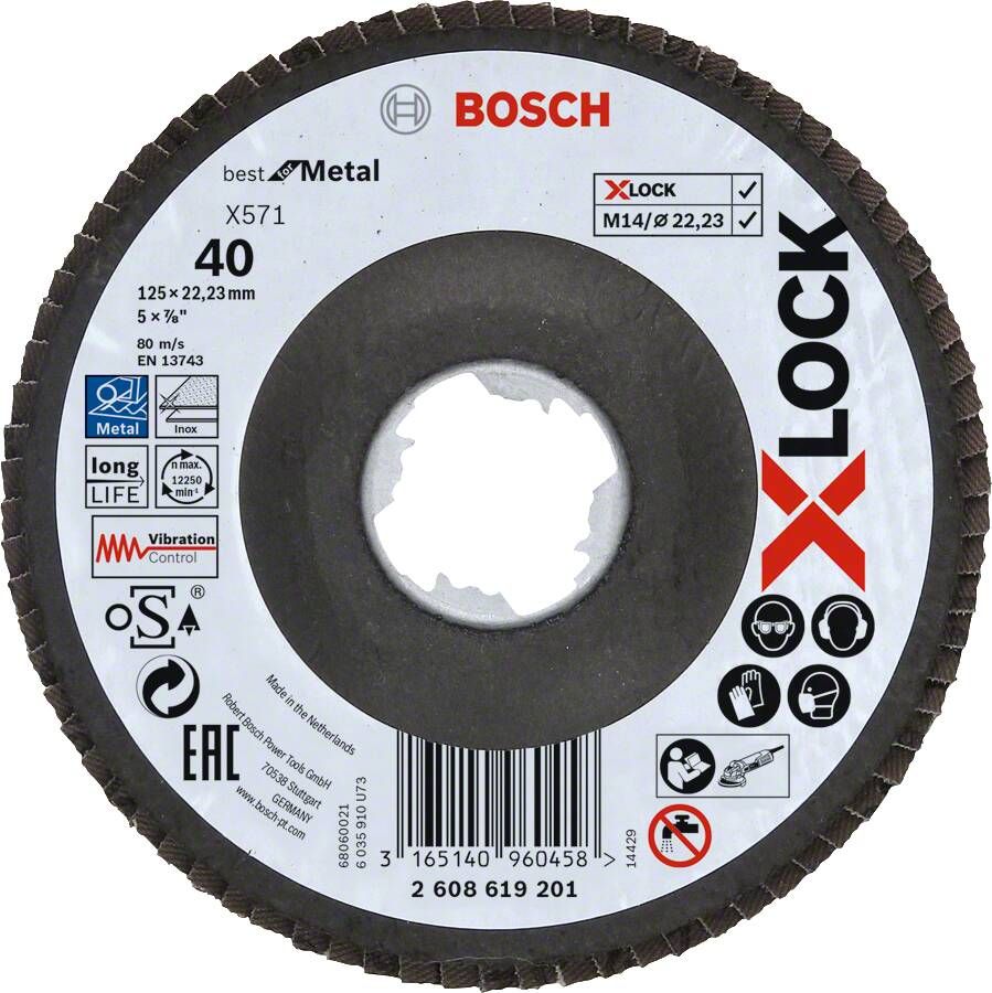 Bosch X-LOCK Lamellenschijf Best for Metal schuin glasvezel Ø125mm G 40 X571 10 stuk(s)