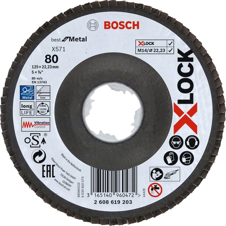 Bosch Accessoires X-LOCK Lamellenschijf Best for Metal schuin glasvezel Ø125mm G 80 X571 1 stuk(s) 2608619203