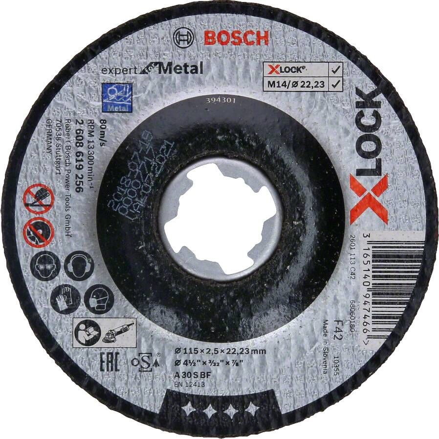 Bosch Accessoires X-LOCK Slijpschijf Expert for Metal 115x2.5x22.23mm gebogen 1 stuk(s) 2608619256