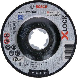 Bosch X-LOCK Slijpschijf Expert for Metal 115x2.5x22.23mm gebogen 25 stuk(s)