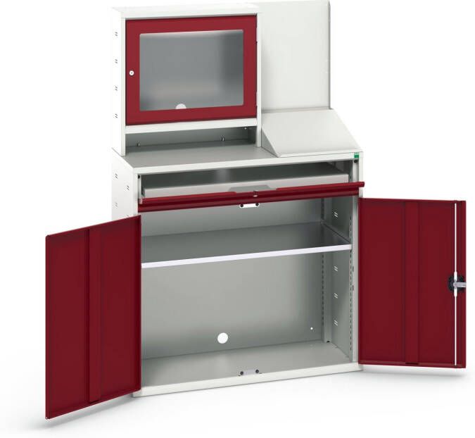 Bott Verso Computerkast | 1050x550x1650mm | 1 Legbord | 1 Schuiflade | 2 Deuren | RAL 3004 16928022.24