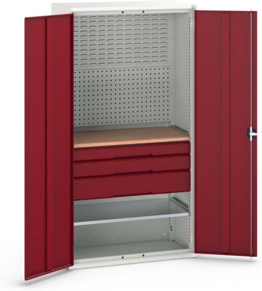 Bott Verso Systeemkast | 1050x550x2000mm | 1 Legbord | 3 Lades | 1 Perfo Achterwand | RAL 3004 16926572.24