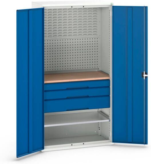 Bott Verso Systeemkast | 1050x550x2000mm | 1 Legbord | 3 Lades | 1 Perfo Achterwand | RAL 5010 16926572.11