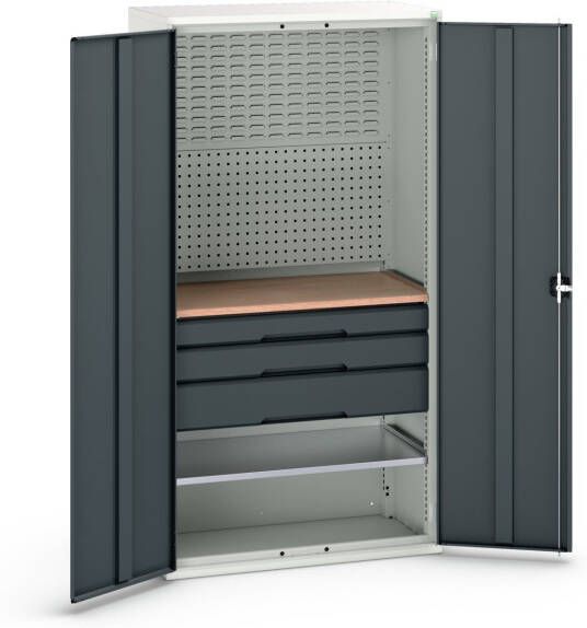 Bott Verso Systeemkast | 1050x550x2000mm | 1 Legbord | 3 Lades | 1 Perfo Achterwand | RAL 7016 16926572.19