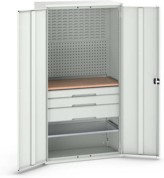 Bott Verso Systeemkast | 1050x550x2000mm | 1 Legbord | 3 Lades | 1 Perfo Achterwand | RAL 7035 16926572.16