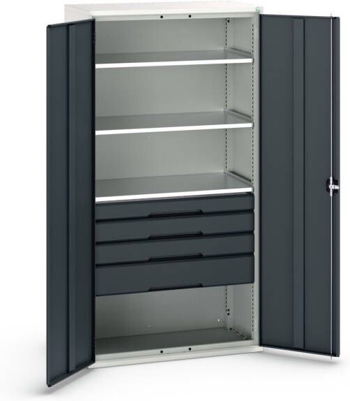 Bott Verso Systeemkast | 1050x550x2000mm | 3 Legborden | 4 Lades | 1 Perfo Achterwand | RAL 7016 16926576.19