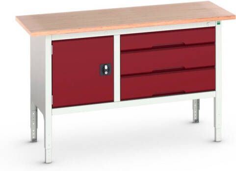 Bott Verso Verstelbare Werkbank | 1500x600x830-930mm | 3 Laden | 1 Deur | Multiplex | RAL 3004 16923014.24