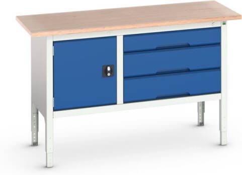 Bott Verso Verstelbare Werkbank | 1500x600x830-930mm | 3 Laden | 1 Deur | Multiplex | RAL 5010 16923014.11