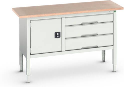 Bott Verso Verstelbare Werkbank | 1500x600x830-930mm | 3 Laden | 1 Deur | Multiplex | RAL 7035 16923014.16