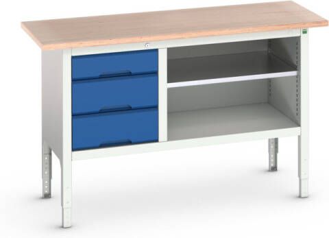 Bott Verso Verstelbare Werkbank | 1500x600x830-930mm | 3 Laden | 1 Schap | Multiplex | RAL 5010 16923012.11