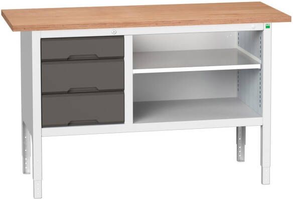 Bott Verso Verstelbare Werkbank | 1500x600x830-930mm | 3 Laden | 1 Schap | Multiplex | RAL 7016 16923012.19