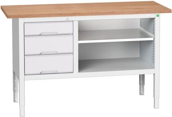 Bott Verso Verstelbare Werkbank | 1500x600x830-930mm | 3 Laden | 1 Schap | Multiplex | RAL 7035 16923012.16