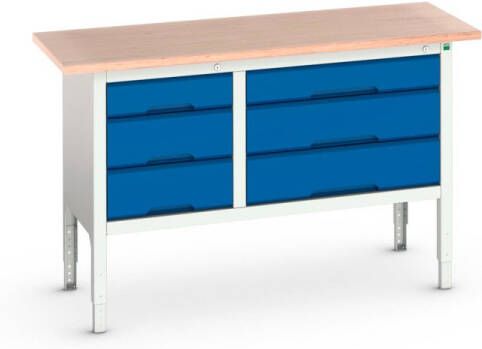 Bott Verso Verstelbare Werkbank | 1500x600x830-930mm | 6 Laden | Multiplex | RAL 5010 16923015.11