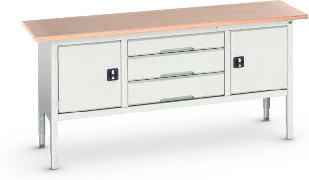 Bott Verso Verstelbare Werkbank | 2000x600x830-930mm | Multiplex | 2 Deuren | 3 Laden | RAL 7035 16923032.16