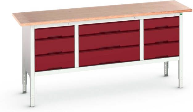 Bott Verso Verstelbare Werkbank | 2000x600x830-930mm | Multiplex | 9 Laden | RAL 3004 16923033.24