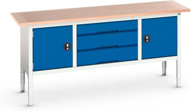 Bott Verso Werkbank | 2000x600x830-930mm | 2 Deuren | 3 Lades | Multiplex | RAL 5011 16923032.11