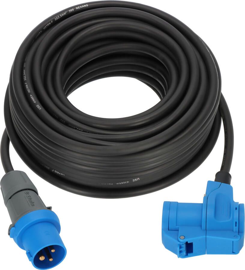 Brennenstuhl Camping CEE verlengkabel CEE-stekker haakse koppeling | 25m | zwart | H07RN-F 3G2 5 | IP44 | 230V 16A 1168650525