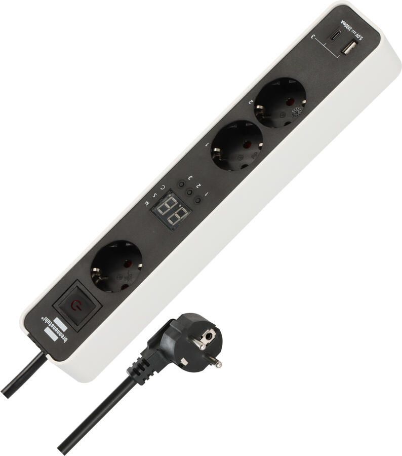 Brennenstuhl Ecolor stekkerdoos met 3 contactdozen met afteltimer 1x USB A 1x USB C wit | 1 5m | zwart | H05VV-F 3G1 5 1153230026