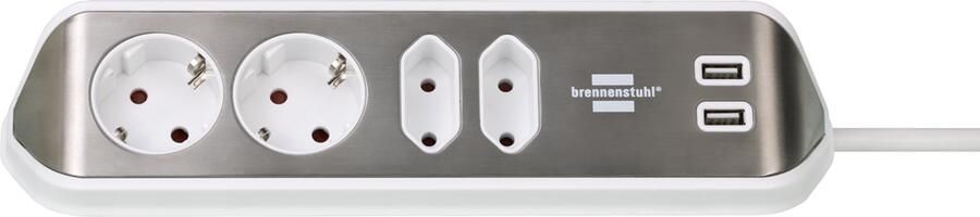 Brennenstuhl estilo hoekaansluitdoosstrook met USB laadfunctie 4-weg 2x beschermende contactdozen & 1153590420
