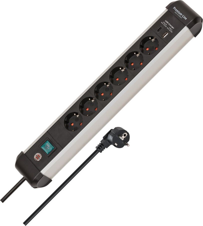 Brennenstuhl Premium-Alu-Line contactdoosstrip 6-voudig met USB C PD en USB A | 3m | H05VV-F 3G1 5 | 30W | 18W 1391030611