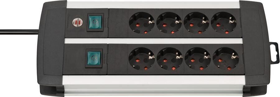 Brennenstuhl Premium-Alu-Line techniek stekkerdoos 8-voudig Duo zwart 3m H05VV-F 3G1 5 4-voudige schakelbare stop 1391000908
