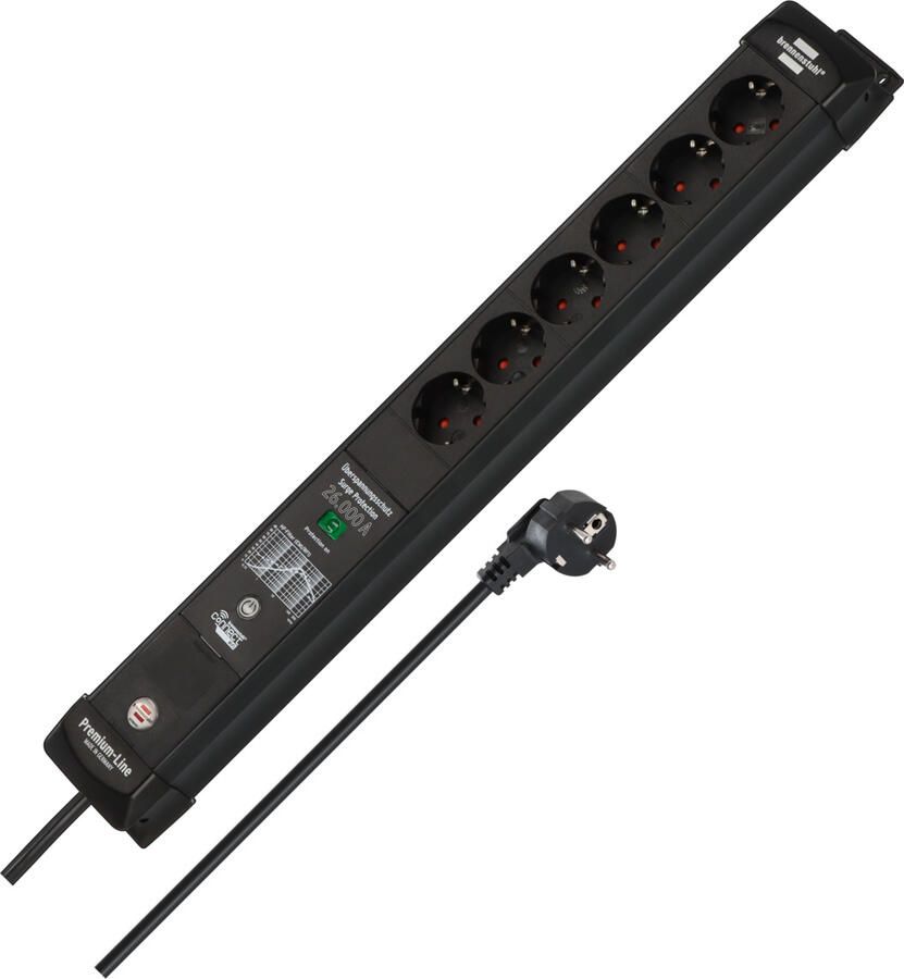 Brennenstuhl Premium-Line WiFi contactdoosstrook | overspanningsbeveiliging | 6-voudig | 1 8m | zwart | H05VV-F 3G1 5 | 26 000A 1951160611
