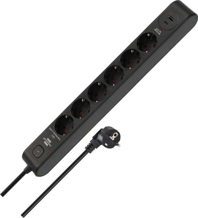Brennenstuhl Stekkerdoos overspanningsbeveiliging | 6-voudig | USB-C PD | USB-A | antraciet | 2m | H05VV-F 3G1 5 | 20W 1150790602