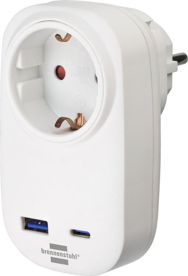 Brennenstuhl Stopcontactadapter met USB C Power Delivery 1x USB A | wit | 20W | 18W 1508210010