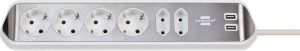 Brennenstuhl Estilo 6-voudige hoek-stopcontactstrip| zilver wit | 1 stuks 1153590620