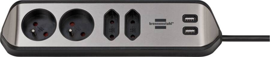 Brennenstuhl Estilo Corner Socket Strip With Usb Charging Function 4-Way 2X Earthed Socket & 2X Euro Silver Black *Be* 1153594410