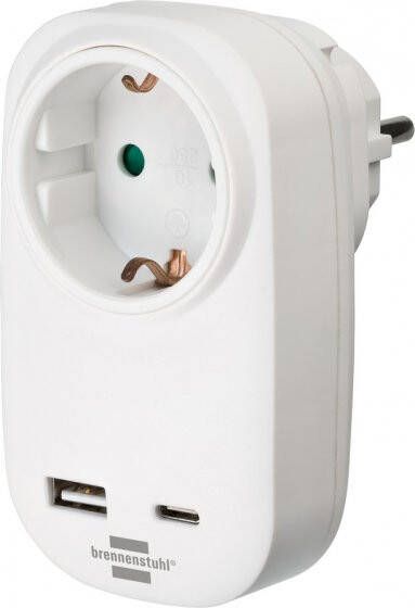 Brennenstuhl Stopcontactadapter met USB-lader | Power Delivery | 18W | Wit