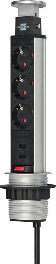 Brennenstuhl Tower Power USB-charger stekkerdoos 3-voudig met dubbele USB-laadingang 2m H05VV-F 3G1 5 Volledig verzonken in tafelblad 1396200013