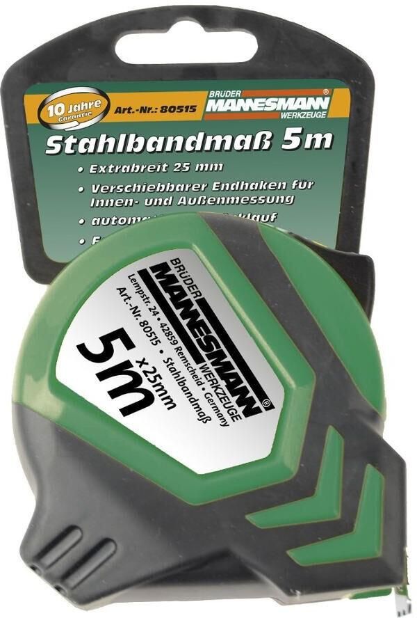 Brüder Mannesmann Meetlint 5 m x 25 mm groen zwarte behuizing 80515