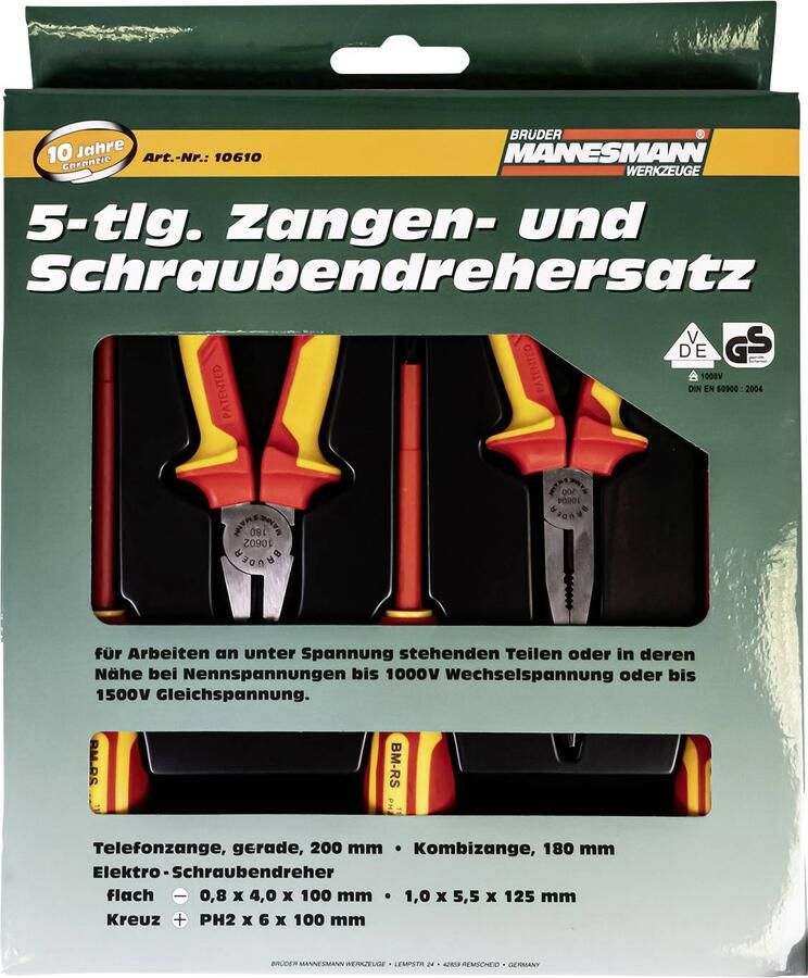 Brüder Mannesmann VDE-tang- en schroevendraaierset 5 dlg 10610