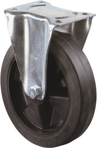 BS Rollen Bokwiel | wiel-d. 100 mm draagvermogen 140 kg | volledig van rubber | plaat L104xB80 mm | 1 stuk L410.B60.100