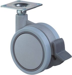 BS Rollen Dubbel zwenkwiel met rem | wiel-d. 60 mm draagvermogen 35 kg | met schroefplaat | kunststof zilvergrijs | 1 stuk F329.060
