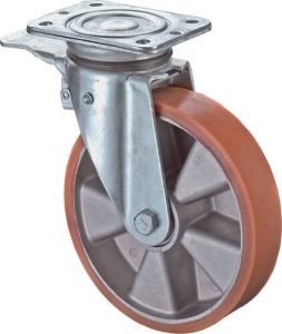 BS Rollen Zwenkwiel met totaalklem | wiel-d. 160 mm draagvermogen 300 kg | met schroefplaat kogellager | gietwerk polyurethaan-wielband | 1 stuk L420.B90.160