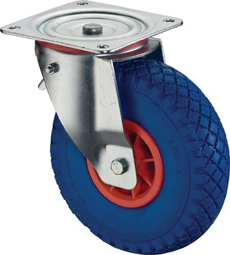 BS Rollen Zwenkwiel met totaalklem | wiel-d. 260 mm draagvermogen 160 kg | met schroefplaat rollager | rubber blauw | 1 stuk L420.C91.262