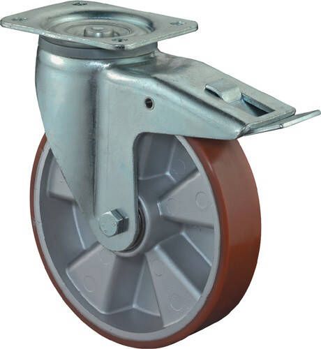 BS Rollen Zwenkwiel voor zware lasten | wiel-d. 125 mm draagvermogen 450 kg | met vastzetter gegoten polyurethaan | 135 mm 110 mm | 1 stuk L620.B90.125
