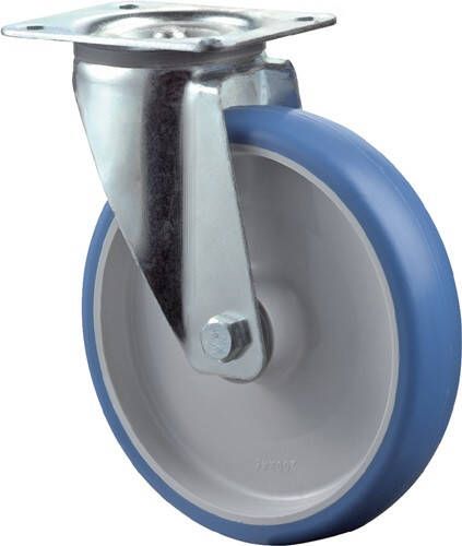 BS Rollen Zwenkwiel | wiel-d. 100 mm draagvermogen 125 kg | polyurethaan | plaat L104xB80 mm verf wiel blauw | 1 stuk L400.B36.100