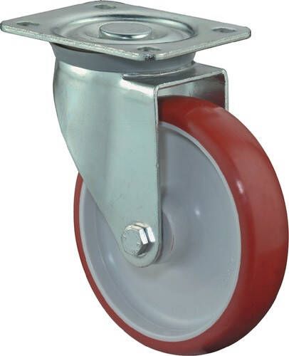 BS Rollen Zwenkwiel | wiel-d. 100 mm draagvermogen 125 kg | polyurethaan | plaat L104xB80 mm verf wiel rood | 1 stuk L400.B31.100