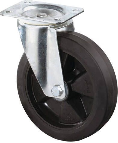 BS Rollen Zwenkwiel | wiel-d. 100 mm draagvermogen 140 kg | volledig van rubber | plaat L104xB80 mm | 1 stuk L400.B60.100