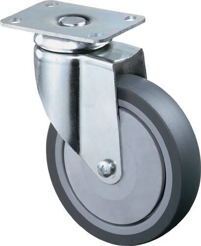 BS Rollen Zwenkwiel | wiel-d. 100 mm draagvermogen 80 kg | met schroefplaat | rubber grijs | 1 stuk C100.A85.100