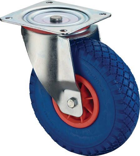 BS Rollen Zwenkwiel | wiel-d. 260 mm draagvermogen 160 kg | met schroefplaat wielbehuizing kunststof | polyurethaan blauw | 1 stuk L400.D16.260