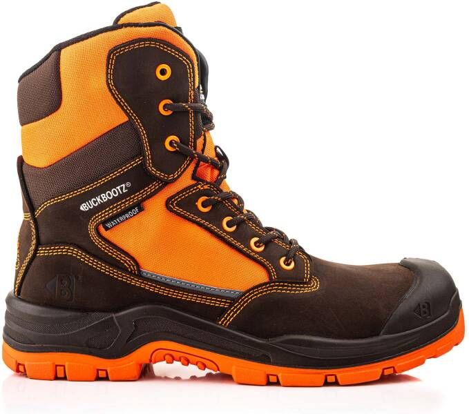 Buckbootz Werkschoen BVIZ1 Hoog S3 + KN | Zwart Oranje BVIZ1OR | 00.176.086.45