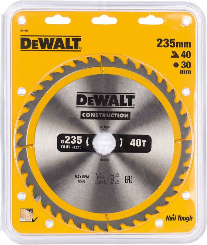 DeWalt Accessoires Cirkelzaagblad 235x30x40t positief 10° kerf 2 6mm DT1955-QZ