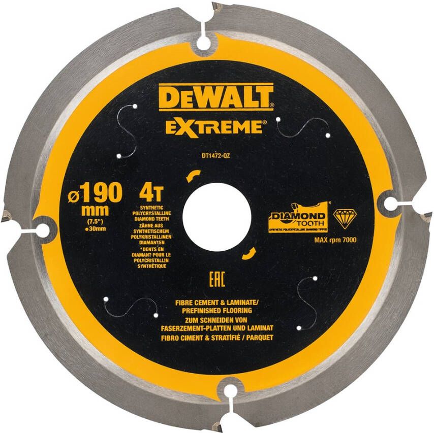DeWalt Accessoires Cirkelzaagblad PCD laminaat vezelcement 190x30x4t DT1472-QZ