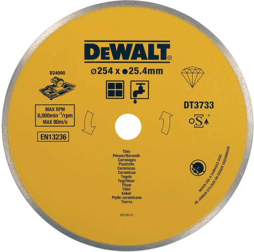 DeWalt Accessoires Diamantblad met gesloten rand voor keramiek Ø250mm asgat 25 4mm DT3733-XJ